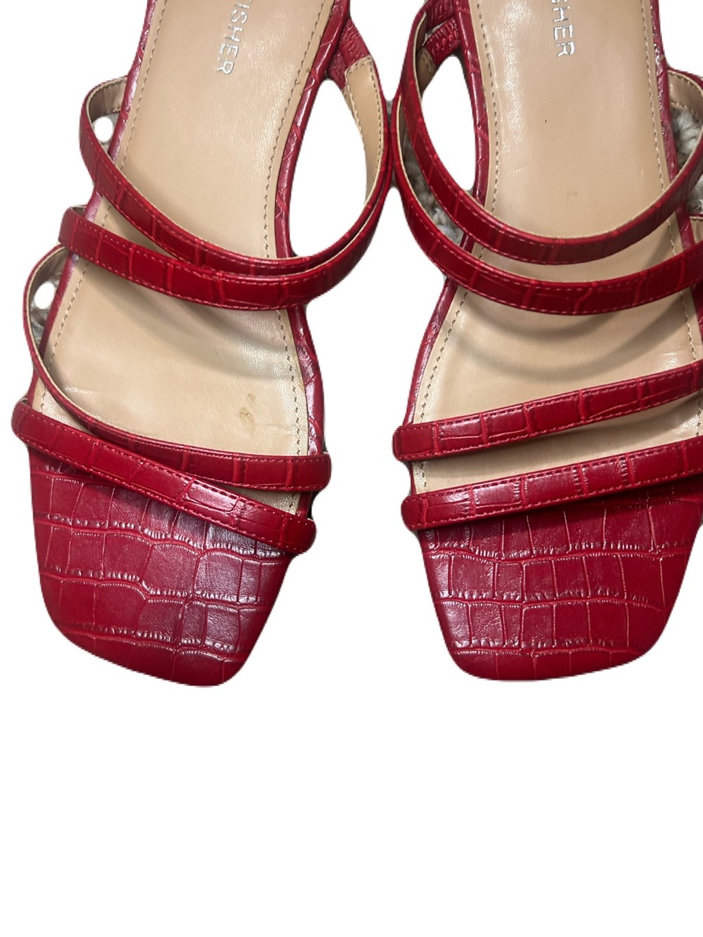 Marc Fisher Red Croc-Embossed Strappy Mules - Picture 3 of 7